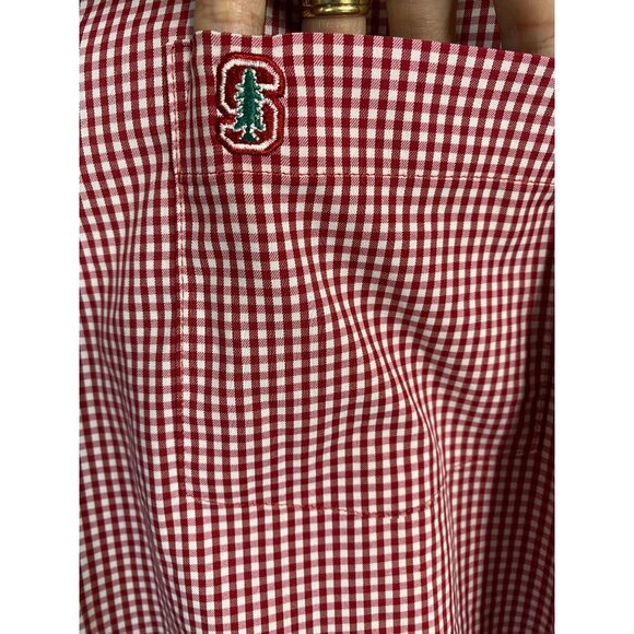 Peter Millar Mens Red Gingham Button Up Shirt size Large Cardinal Stanford Logo - Picture 12 of 15